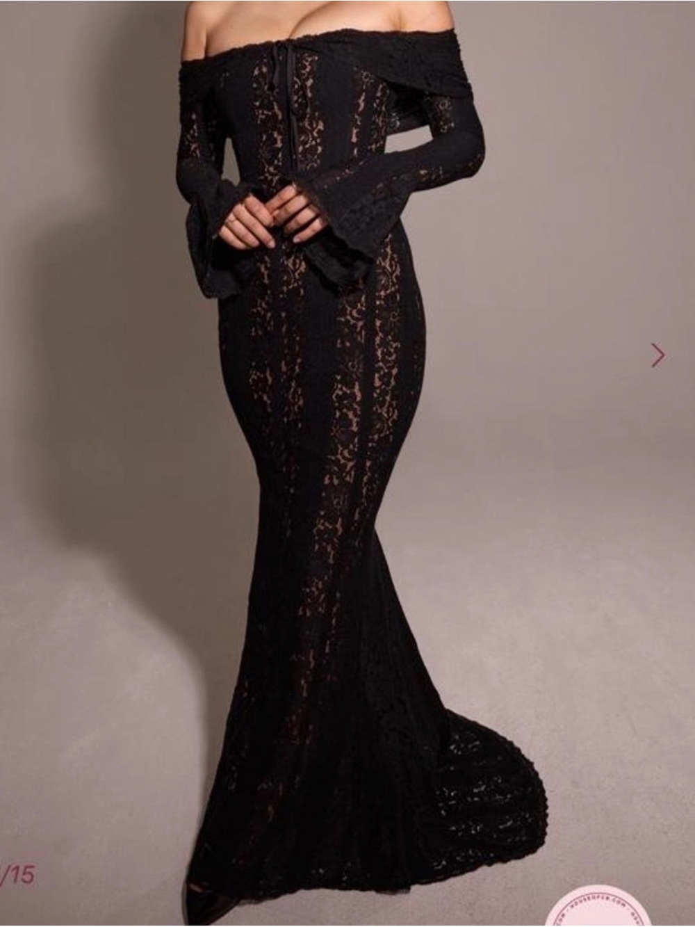 House of CB Black Off-Shoulder Lace Maxi Gown